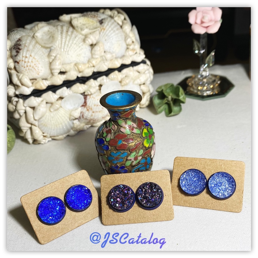3 x Chunky Druzy on Navy Blue Posts Earrings